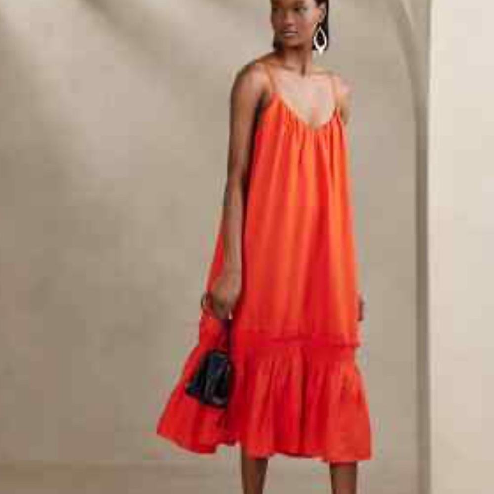 Ava Viv Red/Orange Maxi Dress spaghetti strap Tassle bowtie ruffle plus size 1X - Picture 9 of 9